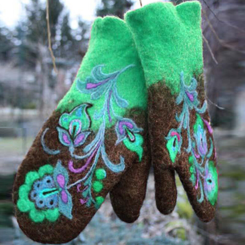 Haftowane rękawiczki zimowe damskie ciepłe śnieg 2020 jesienne modne rękawiczki skórzane mitenki rękawice ogrodowe Lady Christmas Gift Mitten