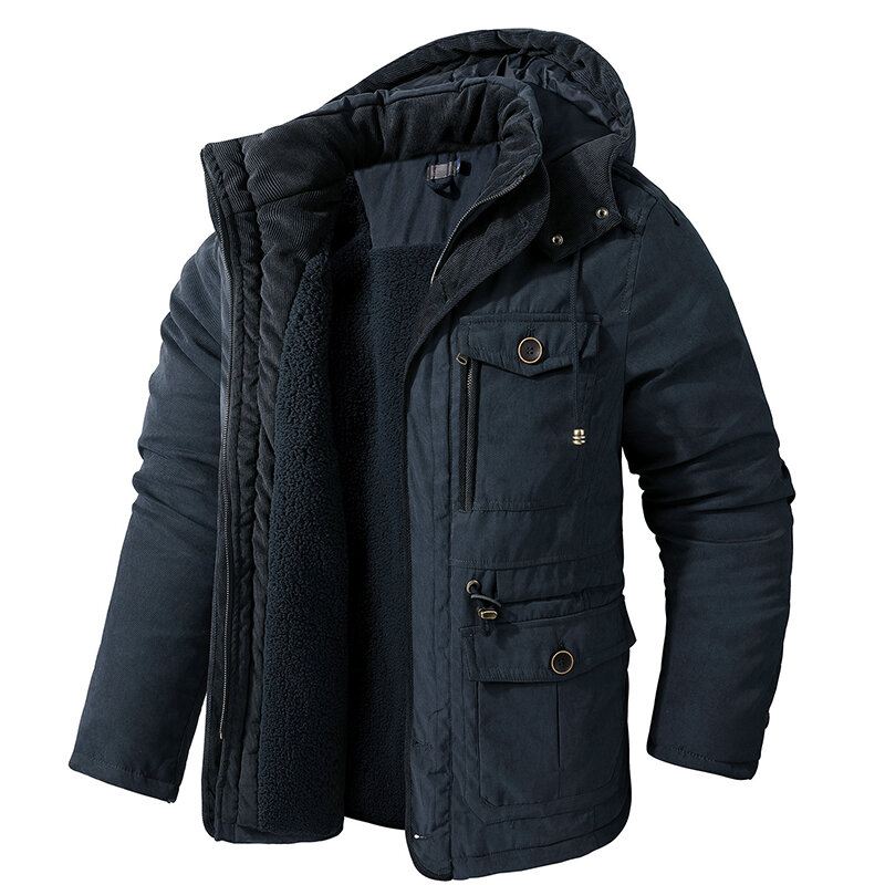 Inverno dos homens engrossar casaco de lã quente capa parkas outwear casaco solto casual à prova de vento parka masculino militar casaco