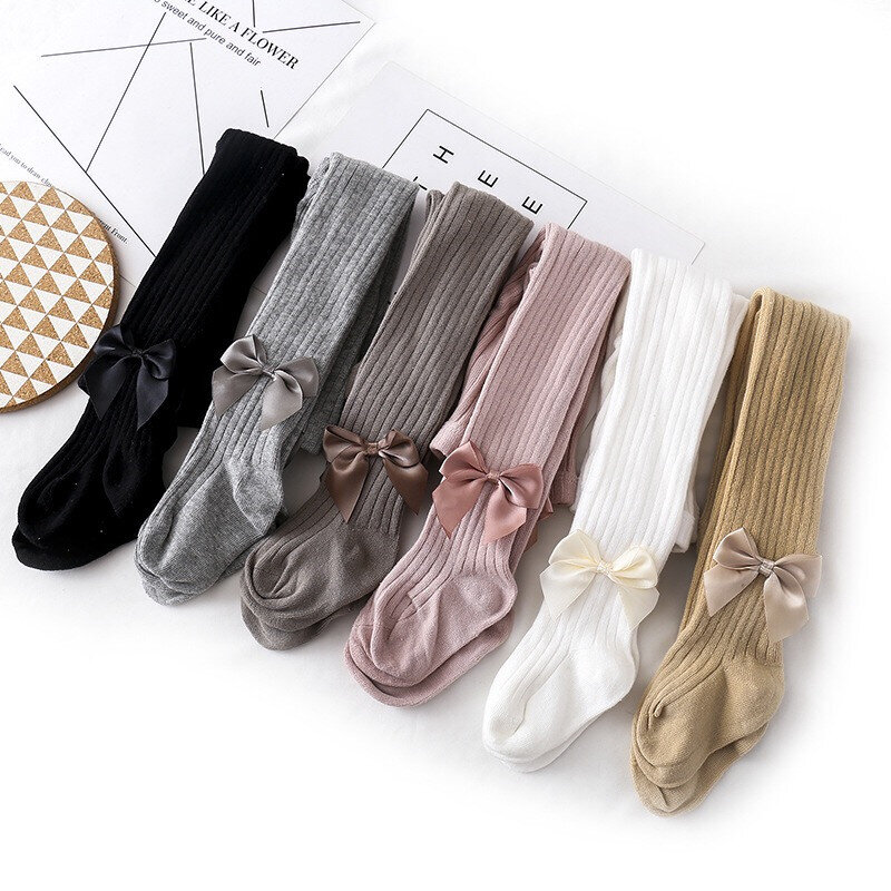 Bowknot lindo medias para las niñas de punto de algodón de invierno niñas medias de cintura alta pantimedias para niños bebé niña niño medias 0-8 años leotardos bebe niña chandal bebe niña leotardos niña invierno