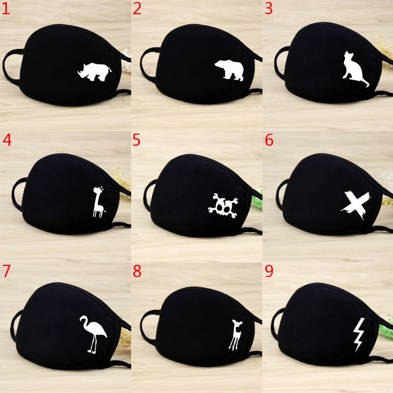 1Pc Unisex Winter Warm Thickening Half Face Mouth Mask Cotton Cartoon Pattern Anti-Dust Anti-Bacterial Respirator Classic Black
