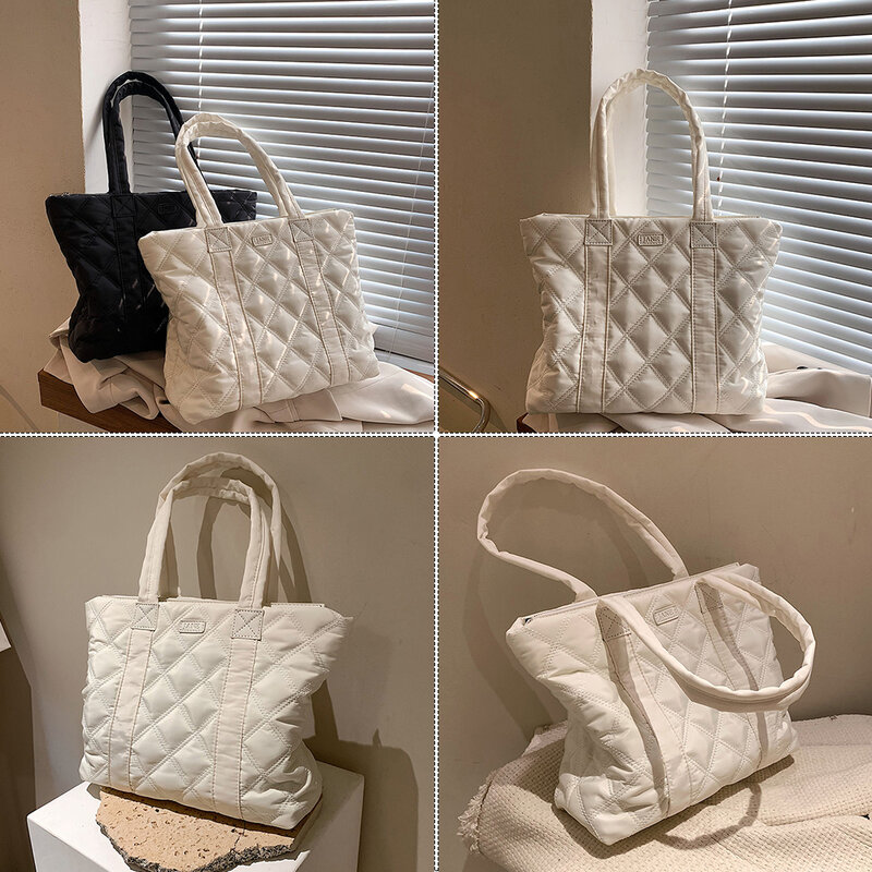 Large Capacity Winter Big Tote Padded Handbags Designer Women Shoulder Bags 2022 Brand Luxury Fashion Down Cotton Shopper Purses