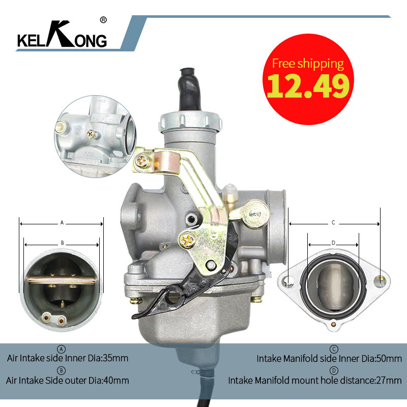 KELKONG-Carburador PZ30 para motocicleta, bomba de aceleración de 30mm, 200cc, 250cc, para Keihin ABM IRBIS TTR, 26