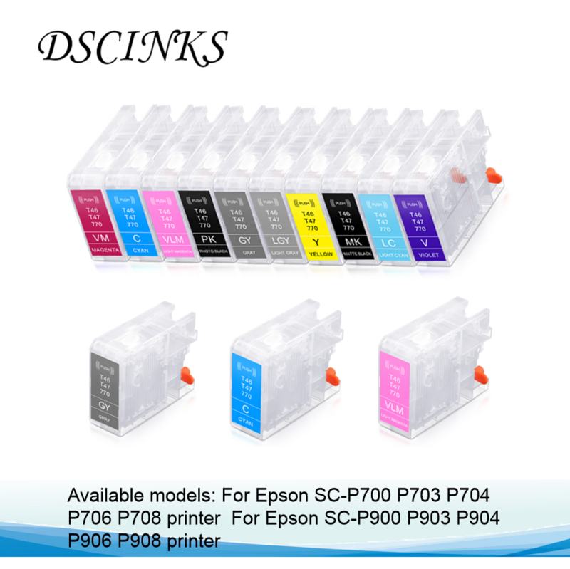 A Set 10pc For EPSON SC-P700 P700 P900 P708 P908 Refill ink cartridge without chip