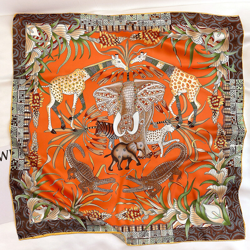 Koi leaping-lenço quadrado de seda masculino, estilo retrô, estampa de elefante, echarpe decorativa grande 90, presente