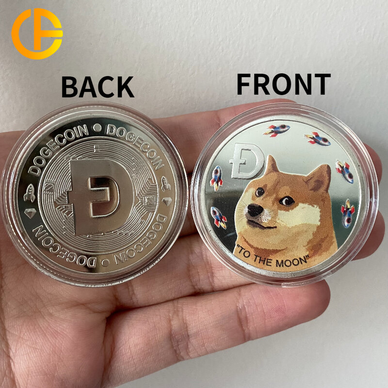 Koin Peringatan Dogecoin Berlapis Emas/Perak Medali Relief Koin Doge untuk Memperingati Pendaratan Di Bulan Souvenir Koin Btcoin
