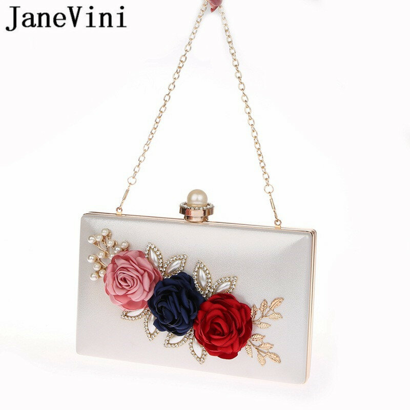 JaneVini – pochette de soirée pour femmes, sac à main Rectangle noir Dolly, sacs à fleurs perles de mariée, sacs à bandoulière