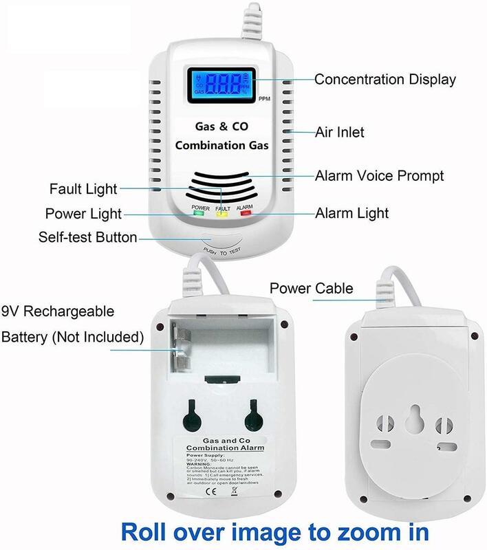 Home Security Brenngas-Lecks ensor 2 in 1 Propan-Butan-Gas-Detektor Feueralarm LED-Blitz 85db Ton