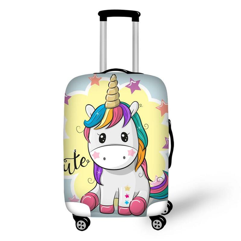 Cubierta protectora de maleta de viaje con estampado de patrón de unicornio de dibujos animados en 3D, fundas de equipaje portátiles elásticas