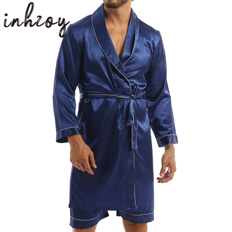 Men's Satin Robe Long Bathrobe Lightweight Sleepwear