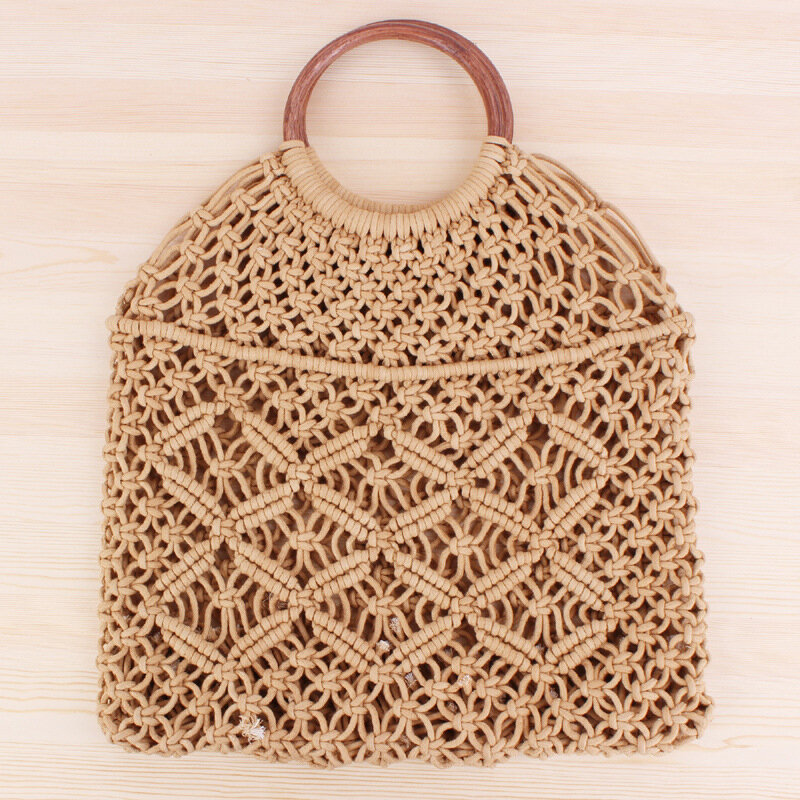 Bolso tejido de paja de estilo Natural para mujer, bolsa de paja hecha a mano con cuerda de algodón, de red, para playa, a7171
