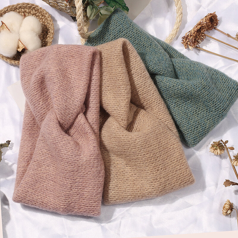 Donarsei Korea Winter Wide Knitting opaska Turban na głowę dla kobiet moda Solid Color elastyczna opaska Turban do jogi bandaż bandany HairBands