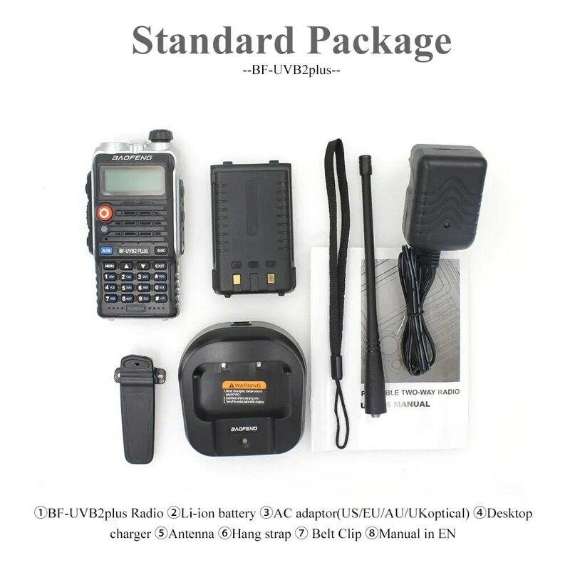 Baofeng-walkie-talkie UV-B2Plus de doble banda, Radio de dos vías, transceptor de Radio Amateur, 8W, 136-174MHz, 400-520mhz, 4800mah