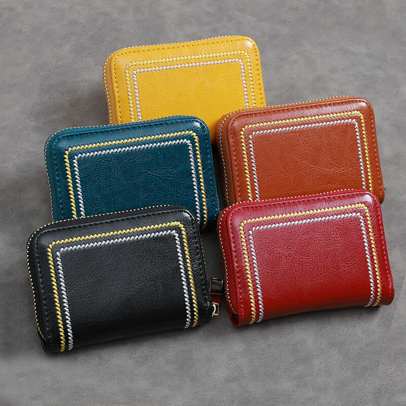 New Vintage Genuine Leather Card Holder Short 12 Slot ID Credit Card Case Small Coin Wallet Bag
