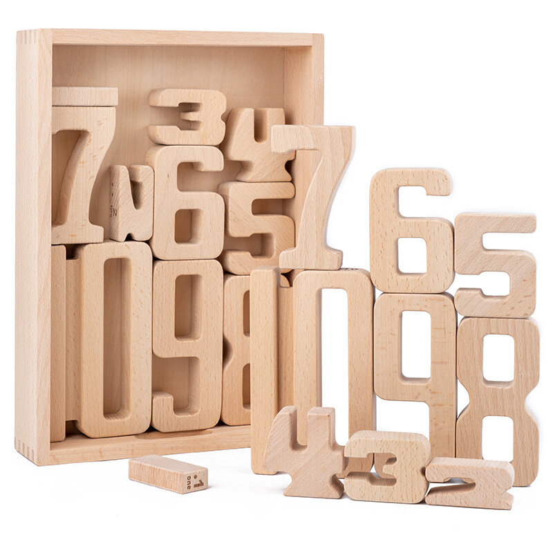 Children's Large-particle Beech Digital Building Blocks Mathematics Teaching Aid for Enlightenment and Early Educational Toys