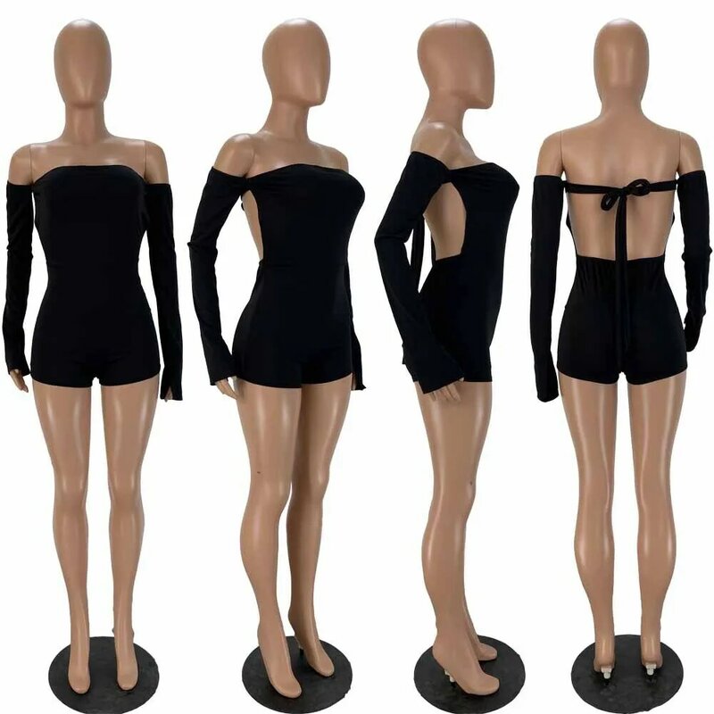 BKLD – combinaison à épaules dénudées pour femme, barboteuse courte, vêtements de mode, manches longues, Sexy, couleur unie, Clubwear, automne 2020