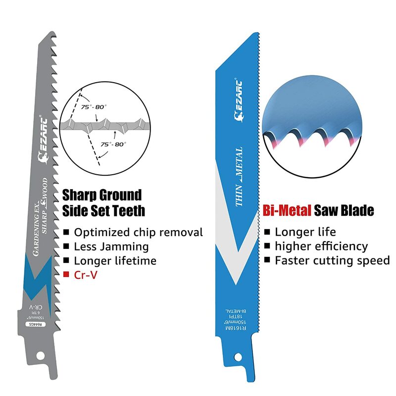 EZARC 6 Inch 150 mm Reciprocating Saw Blades kits, 12Pcs Bi-Metal Demolition Sabre Saw Blade Set for Metal and Wood Cutting