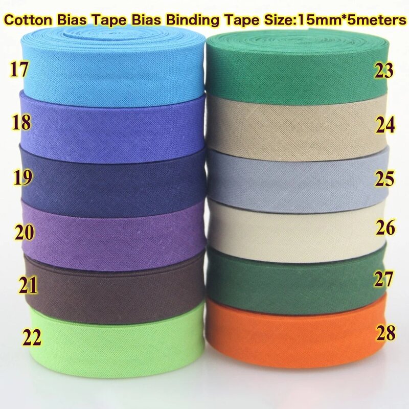 15mm (5/8")Width Back Side Ironed Single Folded Cotton Bias Binding Tape For Garment Cushion Table Quilt Craft Diy Accessories