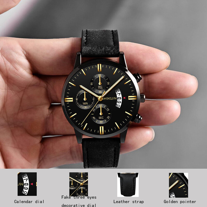 2023 Luxury Mens Watch Fashion Sport Wrist Watch Alloy Case Leather Band Watch Quartz Business Wristwatch calendar Clock