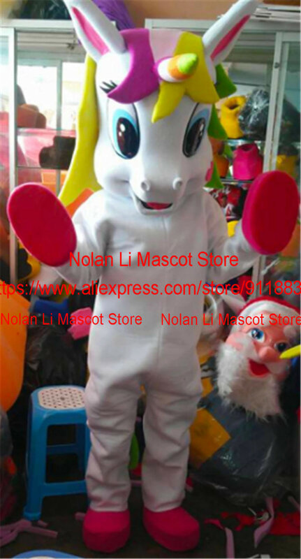 Costume della mascotte dell'unicorno rosa bianco arcobaleno Magic Walk Cartoon Anime Cosplay promozione festa di compleanno Performance Stage 1262