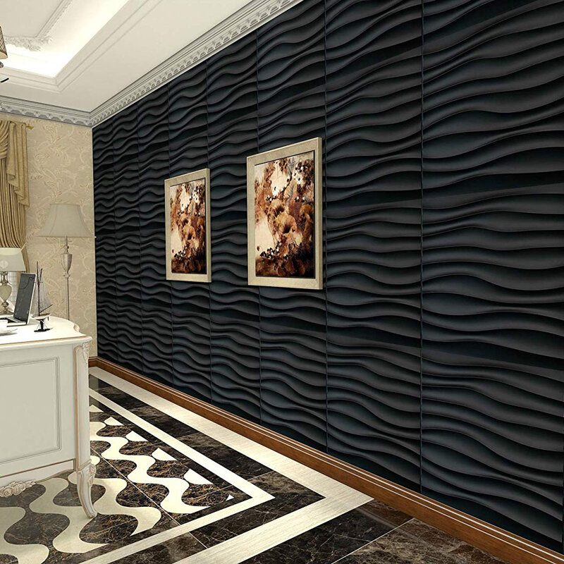 Panel de pared 3D de ondas geométricas, 3D pegatinas de pared, decoración de baño, molde de azulejo impermeable, estética de los 90, 12 piezas, 50x50 cm