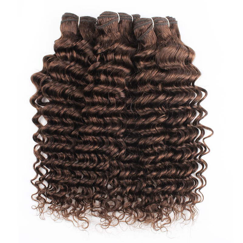 Kisshair สี #4 Deep Wave Hair Bundles 3/4 Pcs Dark สีน้ำตาล Peruvian Human Hair Extension 10ถึง24นิ้ว remy Weft ผม