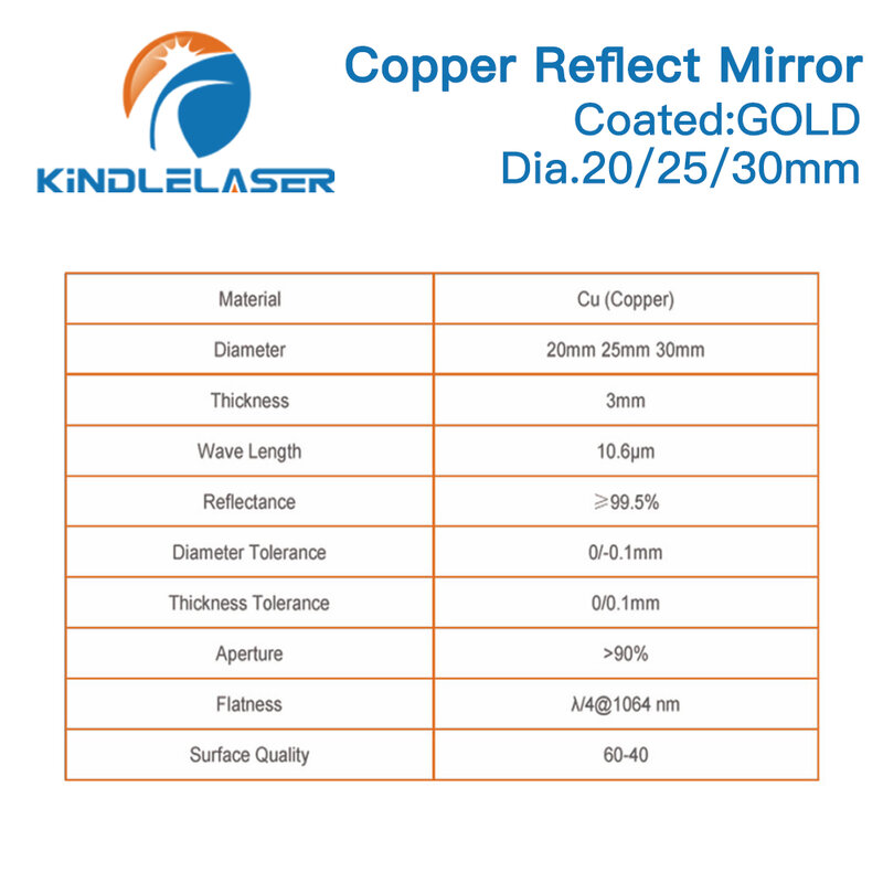 3Pcs KINDLELASER 구리 반영 거울 직경 20 25 30mm Cu 레이저 거울 Co2 레이저 절단 및 조각 기계