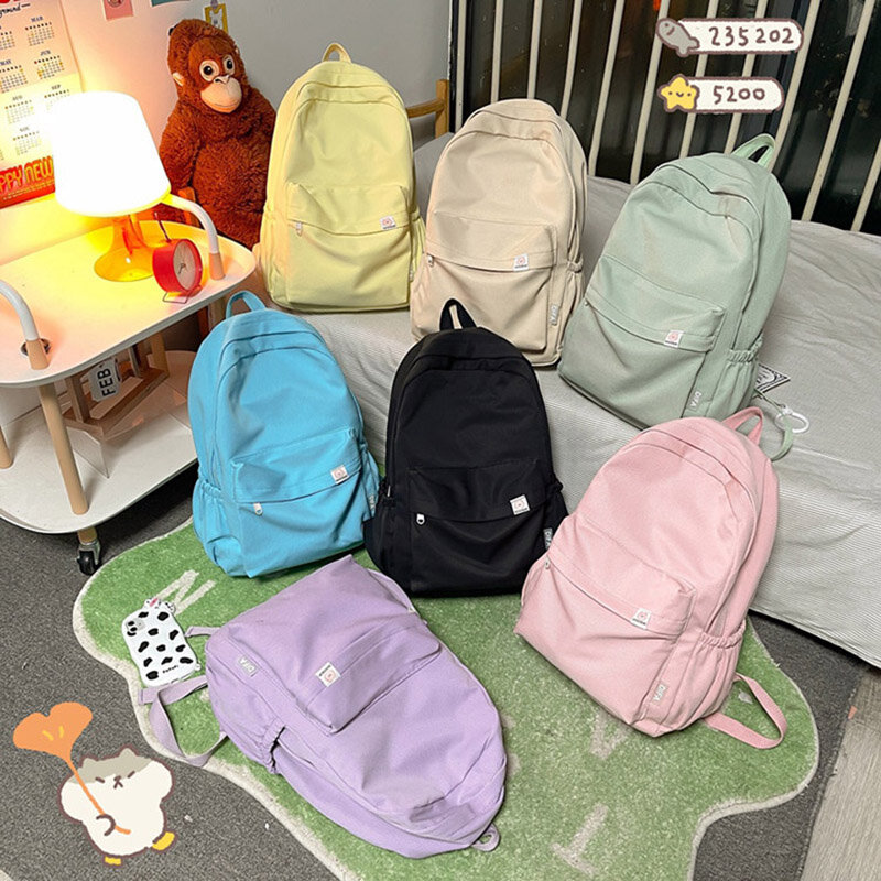 Mochila de nylon impermeável para mulheres, bolsa de viagem feminina, mochila para adolescentes, cor sólida Bookbag, novo