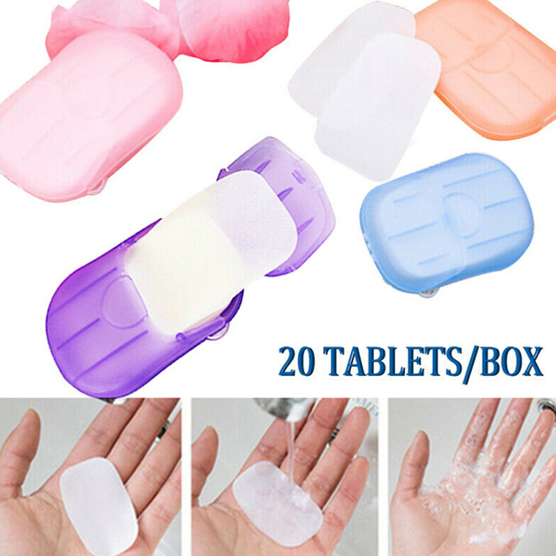 20 sztuk/pudło mydła do czyszczenia papieru przenośne mydło do rąk papiery pachnące plasterek mycie rąk kąpiel podróży pachnące spienianie małe mydło