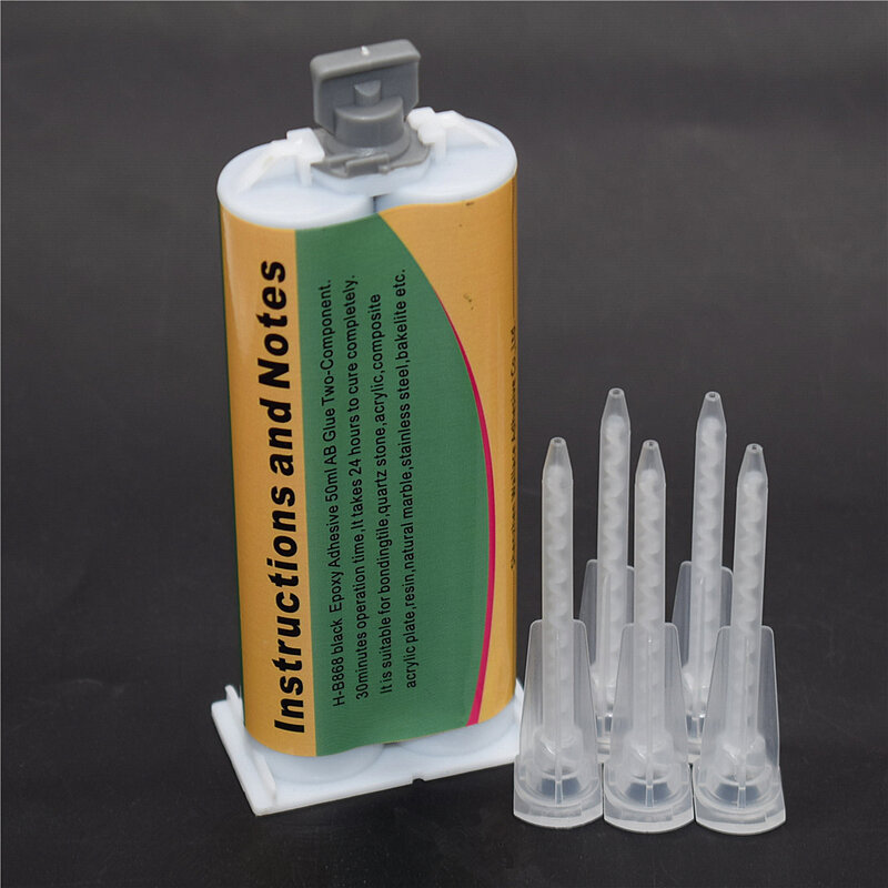 High Temperature AB Glues 50ml Epoxy Structural Glue 1:1 Black Resin Strong Adhesives with 5pc Static Mixing Nozzles Mixer Tube