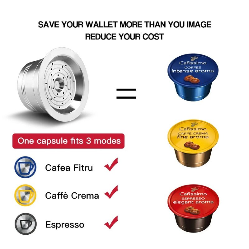 For 3 Hearts Lov Passione Reusable Coffee Capsule Pod Refillable Filter Compatible with Tchibo Cafissimo Easy Caffitaly Machine