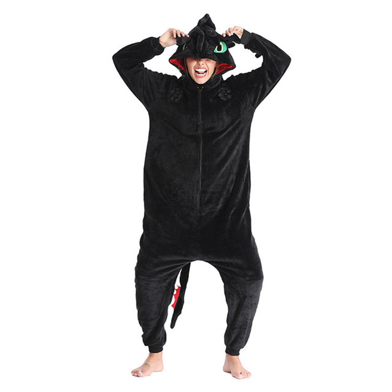 Drachen weiß schwarz Stram pler Erwachsenen Unisex Flanell Pyjama Anime Cosplay Kostüm trainieren Ihre Nacht Wut Nachtwäsche e46762ac