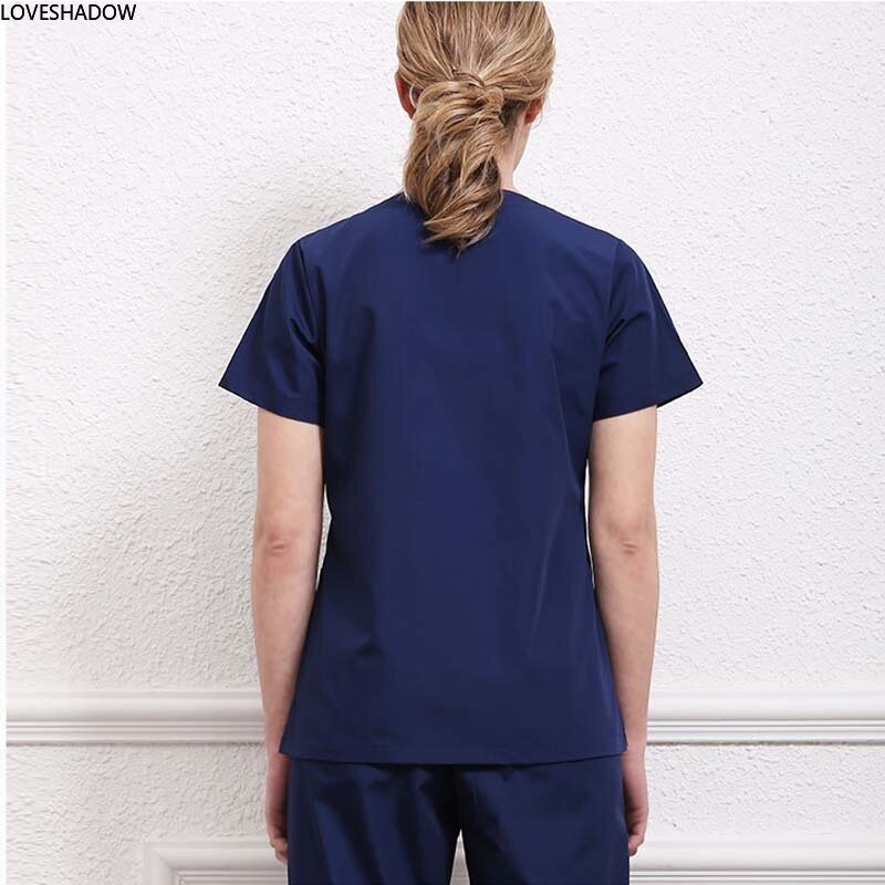 새로운 여성 패션 스크럽 탑 숨겨진 지퍼 오프닝 의료 유니폼 수술 스크럽 셔츠 의사 의상 사이드 벤트 (그냥 상단)