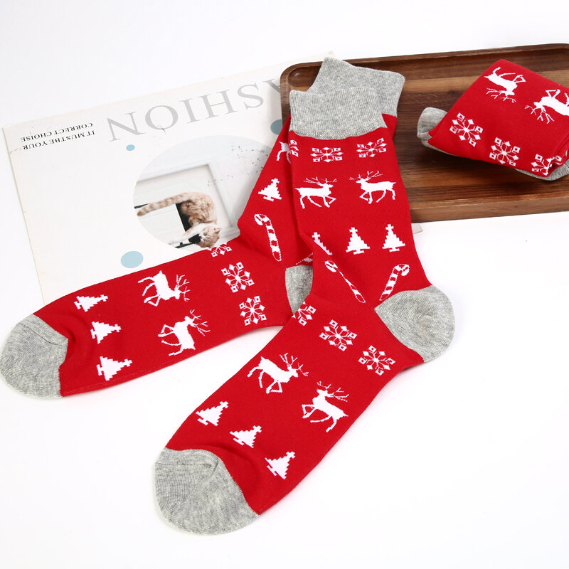 Christmas Socks Men Cotton Colorful Fashion Design Dress Socks Funny Xmas Santa Claus Elk Long Sock Gift Socks Big Size 39-46