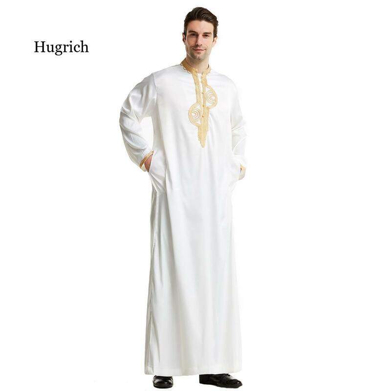 Ropa islámica de Jubba Thobe para hombres musulmanes, Kimono largo con cuello levantado, bata musulmana saudita, Abaya, caftán, Jubah, vestido árabe de Dubái