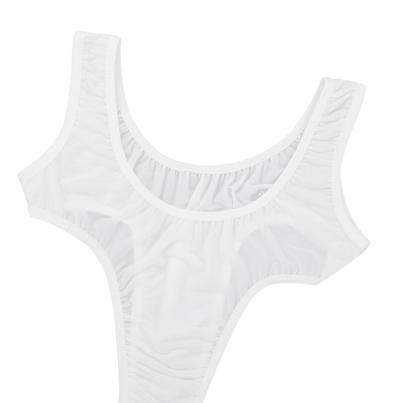 Bodysuit de peça única feminino, ver através da lingerie, decote em V profundo, sem mangas, tangas de corte alto, macacão leotard, moda sexy, 2023