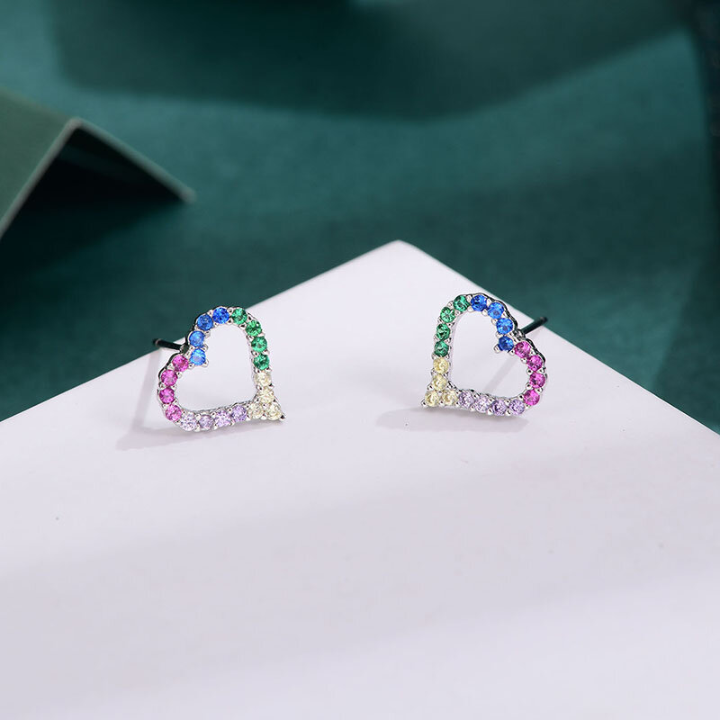 Dorado-boucles d'oreilles romantiques femmes | En argent Sterling 925, en Zircon, petits clous ajourés, en forme de cœur coloré, cadeaux de fête, 2020