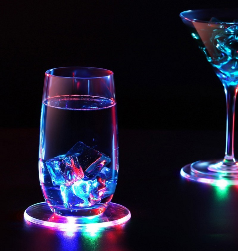 Dessous de verre à lumière LED, tasse en cristal, polymères, café, tasse à thé, bouteille en verre à vin, nuit, bar, fête, décor de clics, base d'éclairage