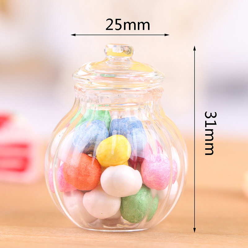 1PC 1:12 miniatura per casa delle bambole bottiglia di vetro rotonda vaso di caramelle Mini modello di bottiglia di caramelle