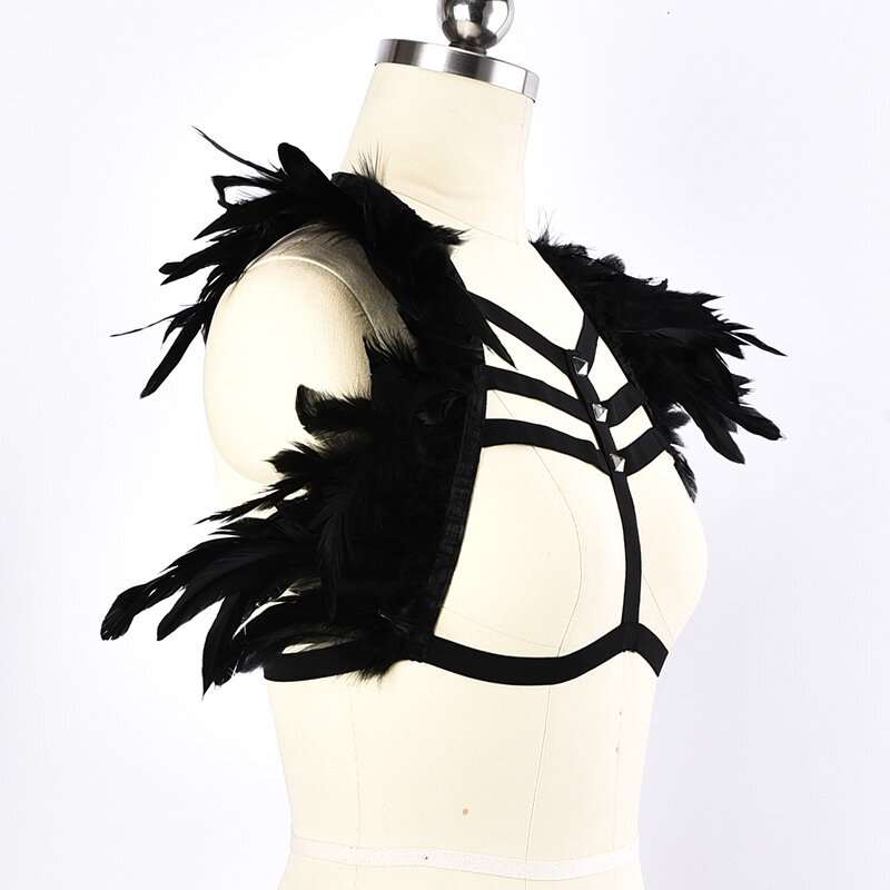 Ceinture harnais de Bondage gothique en plumes pour femmes, ceinture à jarretelles, Lingerie