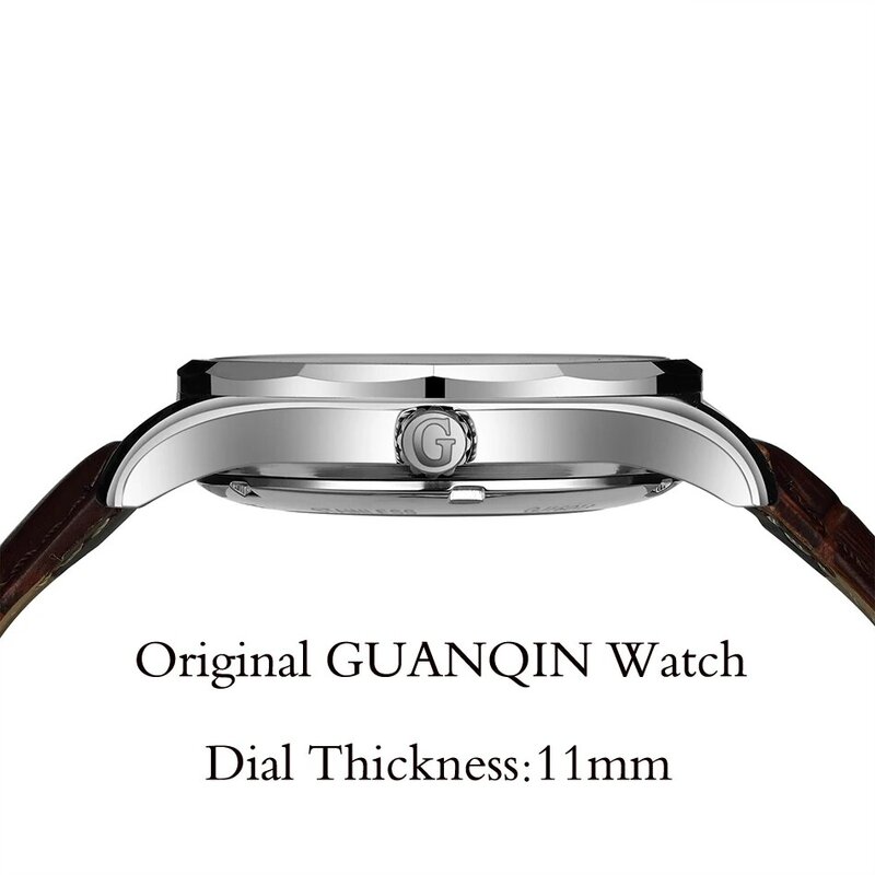 Guanqin 自動機械式メンズ腕時計タングステン鋼革ストラップ発光腕時計カレンダー日本運動腕時計メンズ