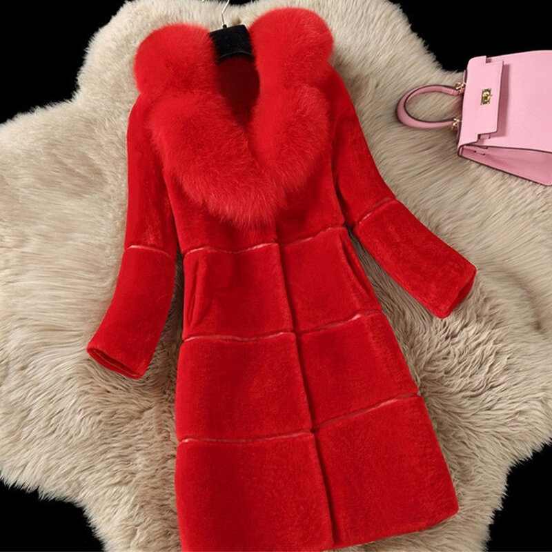 Faux Fur Coats Large Size 5XL Women Winter Fur Thick Long Jacket 2023 New Fashion Women Fake Fox Fur Collar Faux Fur Outerwear