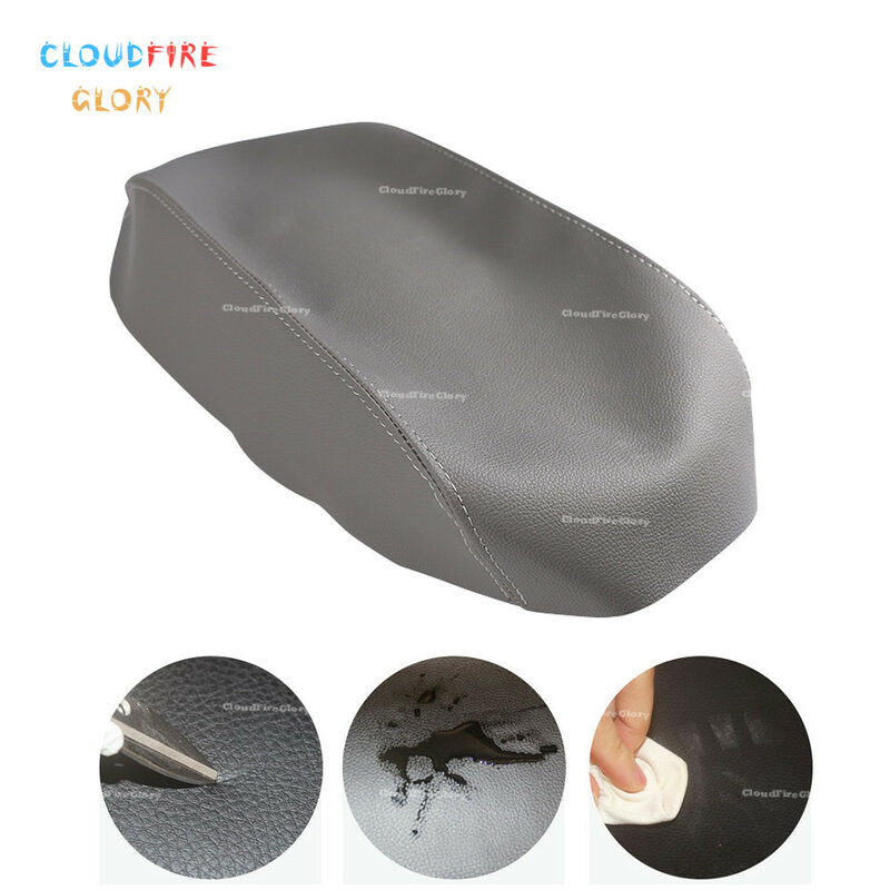 CloudFireGlory Microfiber Leather Armrest Console Lid Cover Skin Gray For NIssan Pathfinder 2005 2006 2007 2008 2009 2010 11 12