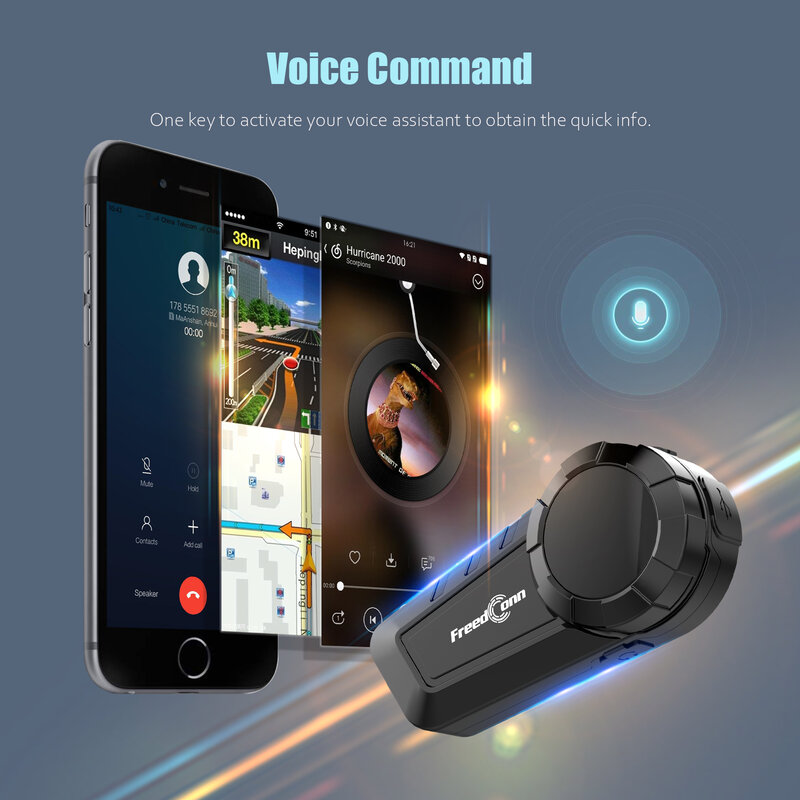 Freedconn KY Pro ชุดหูฟังบลูทูธ, ชุดหูฟัง5.0บลูทูธ6ผู้ขับขี่1000เมตรกลุ่ม Moto กันน้ำ interphone