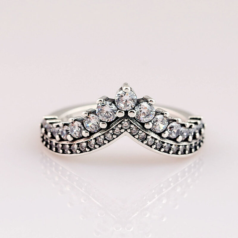 925เงินสเตอร์ลิง Pan แหวนเจ้าหญิง Wishbone กับแหวนคริสตัลสำหรับงานแต่งงานของขวัญเครื่องประดับ Fine