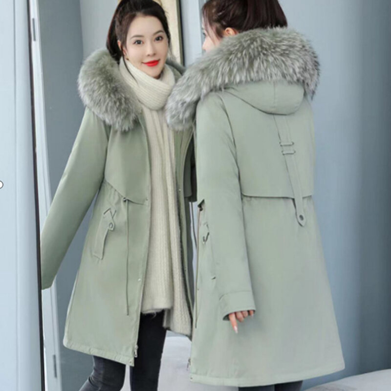 Winter Jacket Clothes for Women Korean Casual Thick Parkas Hooded Warm Medium-long Coat with Fur Collar 6XL Plus Size Jacket