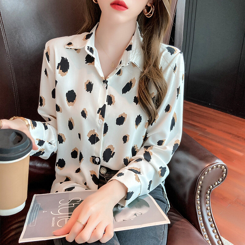 Women's Retro Chiffon Long Sleeve Shirt, Girl's Clothes, Holiday Style, Fashion, Spring and Summer, New, 2023