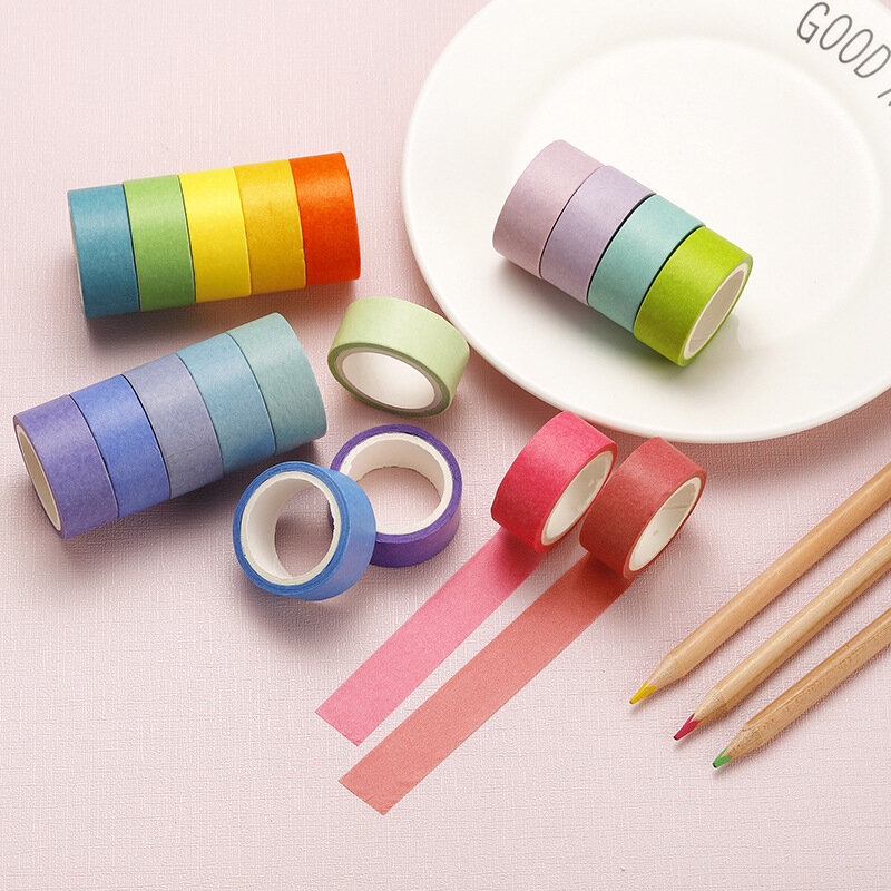 Set de 10 unidades de cinta washi, papelería colorida, cinta adhesiva Kawaii de color sólido, pegatinas de papelería washi para scrapbooking, washitape