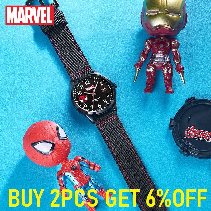 Marvel Original Spider Man เด็กการ์ตูนนาฬิกาข้อมือควอตซ์ Avenger Captain America Iron ไนล่อนเด็กนักเรียนนาฬิกา