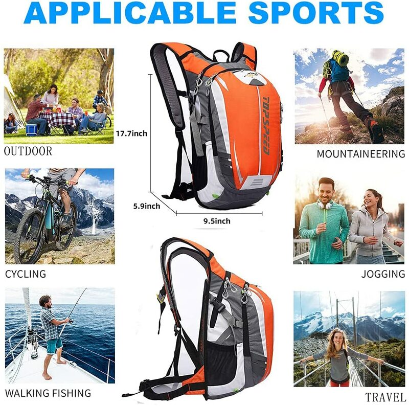 Ransel Olahraga Luar Ruangan Ultralight 18L untuk Mendaki, Mendaki, Berlari, Bersepeda, Hidrasi, Tahan Air