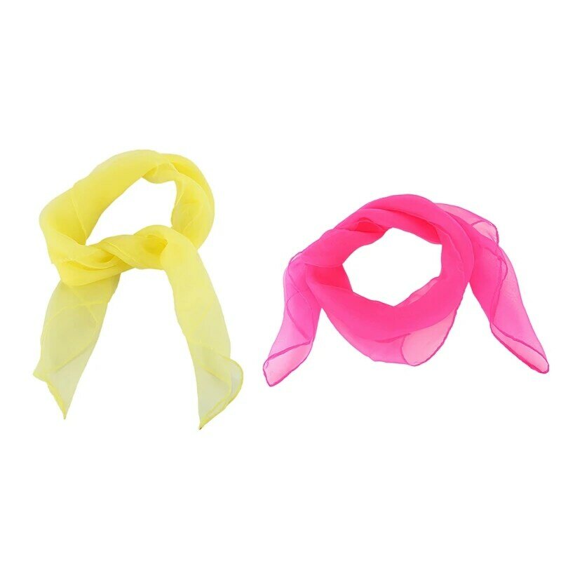 2x adorável moda simples quadrado chiffon pescoço cachecol cabeça cachecóis 70 cm x 70 cm (amarelo claro & rosa vermelha)